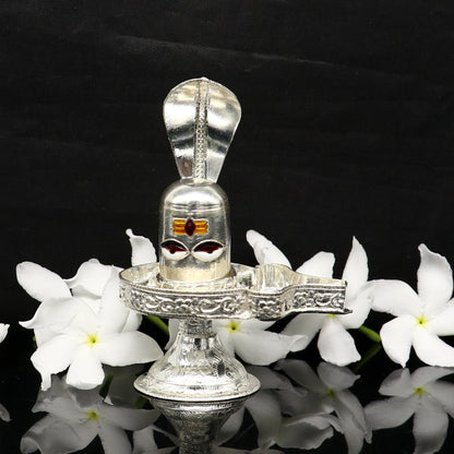 925 sterling silver handmade small Lord shiva-Linga Stand, silver utensil, silver puja temple art, shiva lingam stand with serpent art35 - TRIBAL ORNAMENTS