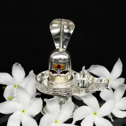925 sterling silver handmade small Lord shiva-Linga Stand, silver utensil, silver puja temple art, shiva lingam stand with serpent art35 - TRIBAL ORNAMENTS