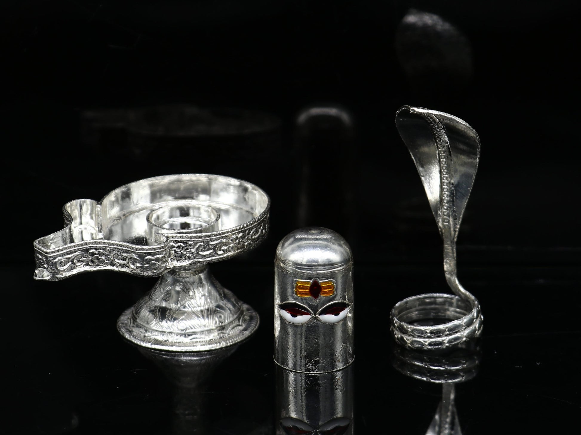 925 sterling silver handmade small Lord shiva-Linga Stand, silver utensil, silver puja temple art, shiva lingam stand with serpent art36 - TRIBAL ORNAMENTS