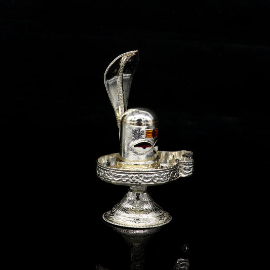 925 sterling silver handmade small Lord shiva-Linga Stand, silver utensil, silver puja temple art, shiva lingam stand with serpent su160 - TRIBAL ORNAMENTS