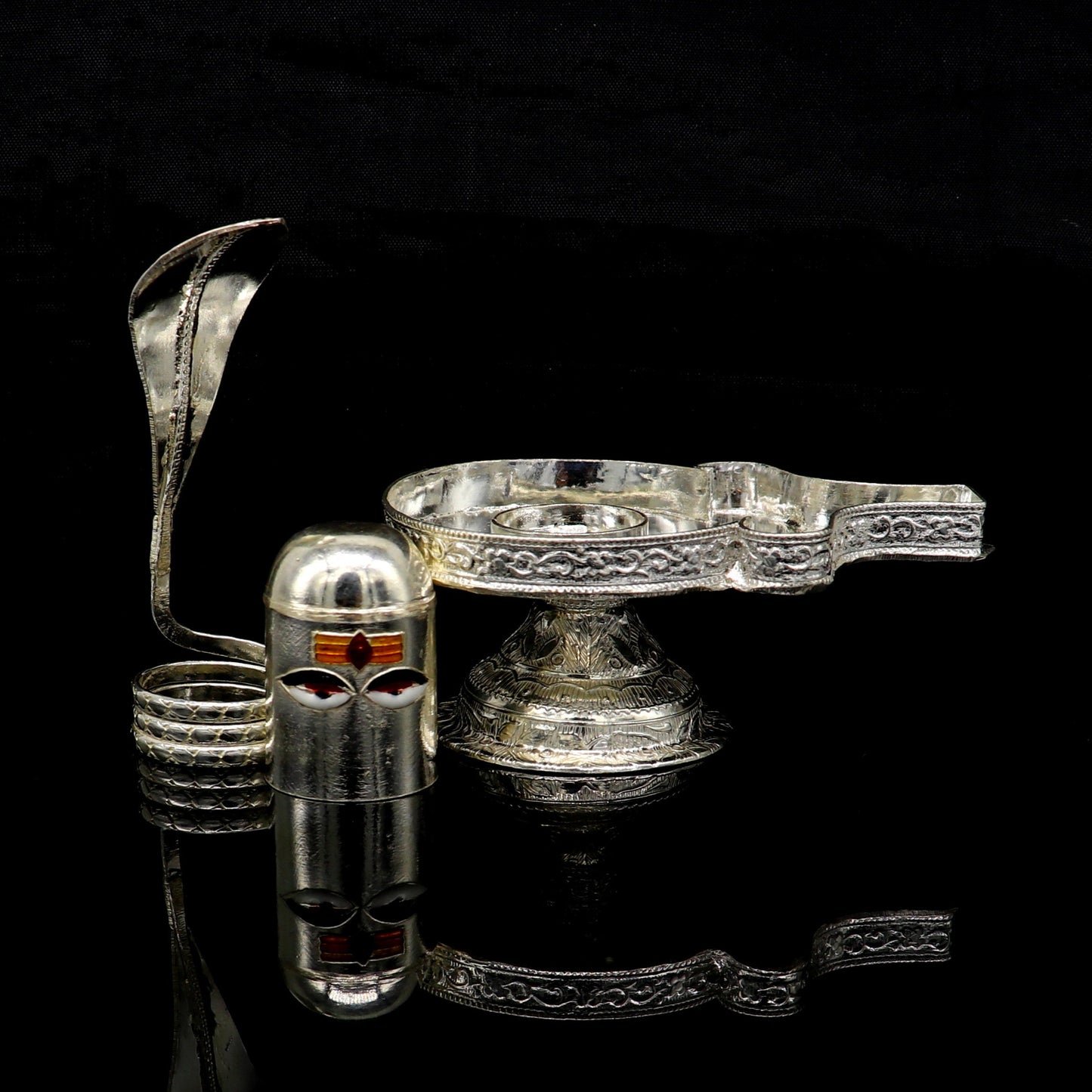 925 sterling silver handmade small Lord shiva-Linga Stand, silver utensil, silver puja temple art, shiva lingam stand with serpent su160 - TRIBAL ORNAMENTS