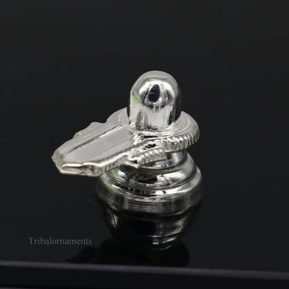 Small handmade 925 sterling silver Lord Shiva Lingam for home temple puja, part of silver Shivling puja accessories by Tribal Ornaments.