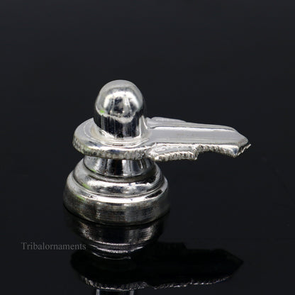 Small handmade 925 sterling silver Lord Shiva lingam with puja utensils, ideal for home temple worship and puja accessories.