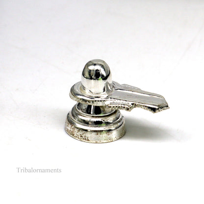 Small handmade 925 sterling silver Lord Shiva lingam, traditional shivling puja utensil for home temple.