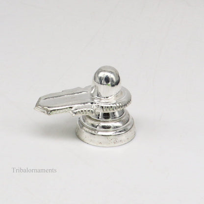 Small handmade 925 sterling silver Lord Shiva lingam for puja, decorative silver shivling for home temple rituals.