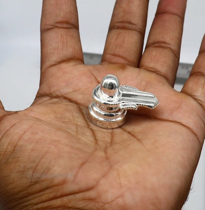Small handmade 925 sterling silver Lord Shiva lingam, traditional Shivling for home temple puja, tribal ornament style.