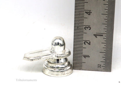 Small handmade 925 sterling silver Lord Shiva lingam for puja, decorative silver shivling home temple and puja accessories.