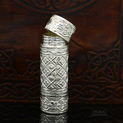 925 sterling silver handmade pill box and tobacco storage box by TRIBAL ORNAMENTS, featuring intricate silver utensils and personal men's accessories.