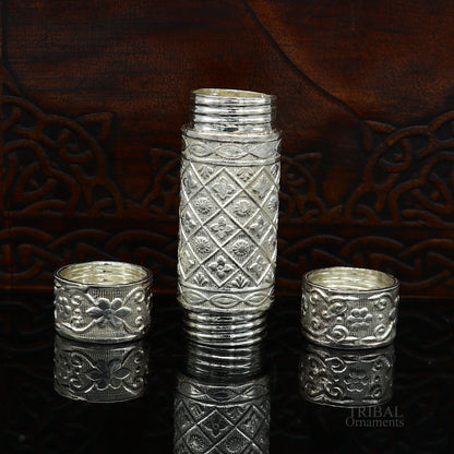 Handmade 925 sterling silver small pill box by Tribal Ornaments, featuring a compact tobacco and personal storage design.