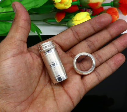 925 Sterling silver handmade small pill box and tobacco storage box by TRIBAL ORNAMENTS, with detailed silver utensils design.