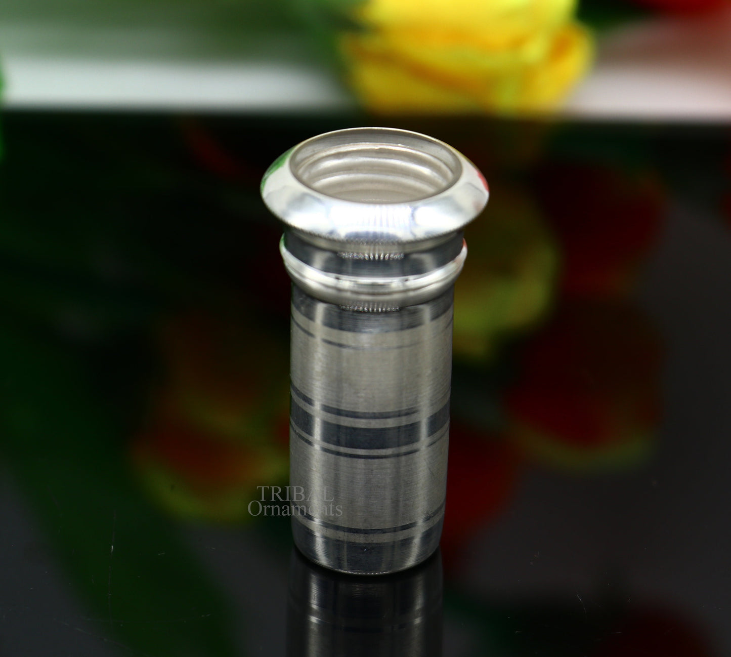 Handmade 925 Sterling silver small pill box and tobacco storage box by Tribal Ornaments, crafted with intricate silver utensils design.