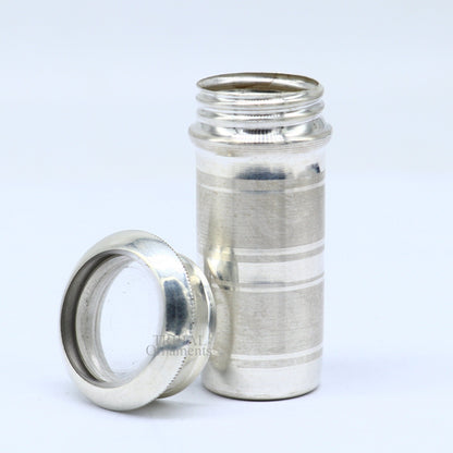 Handmade 925 Sterling silver small pill box and tobacco storage box by TRIBAL ORNAMENTS, with intricate silver detailing.