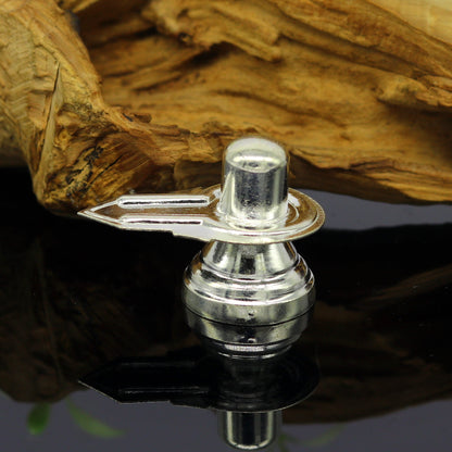 Handmade 925 sterling silver small Shiva Linga, Shiva Puja utensils and home temple decor from Tribal Ornaments, India.