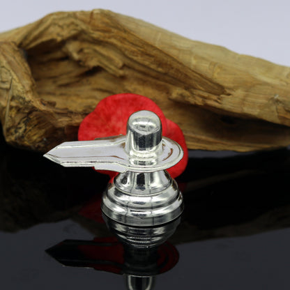 Small handmade 925 sterling silver Shiva Linga, traditional puja utensil for home temple decor, by Tribal Ornaments.