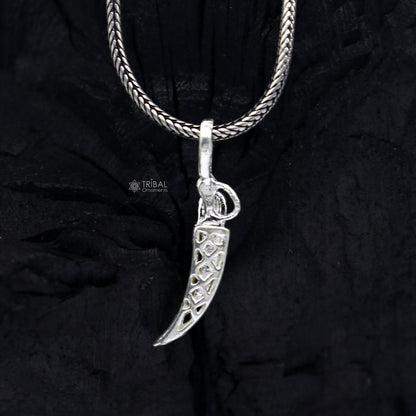 925 sterling silver handmade small sword pendant, unisex tribal jewelry with dagger style, intricate designer craftsmanship.