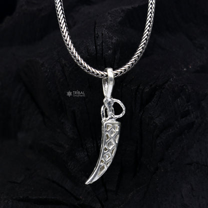 925 sterling silver handmade small sword pendant, unisex dagger jewelry by TRIBAL ORNAMENTS, intricate designer divine jewelry piece