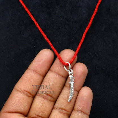 925 sterling silver tiny sword pendant by TRIBAL ORNAMENTS, handmade talwat knife necklace for protection and positive energy.