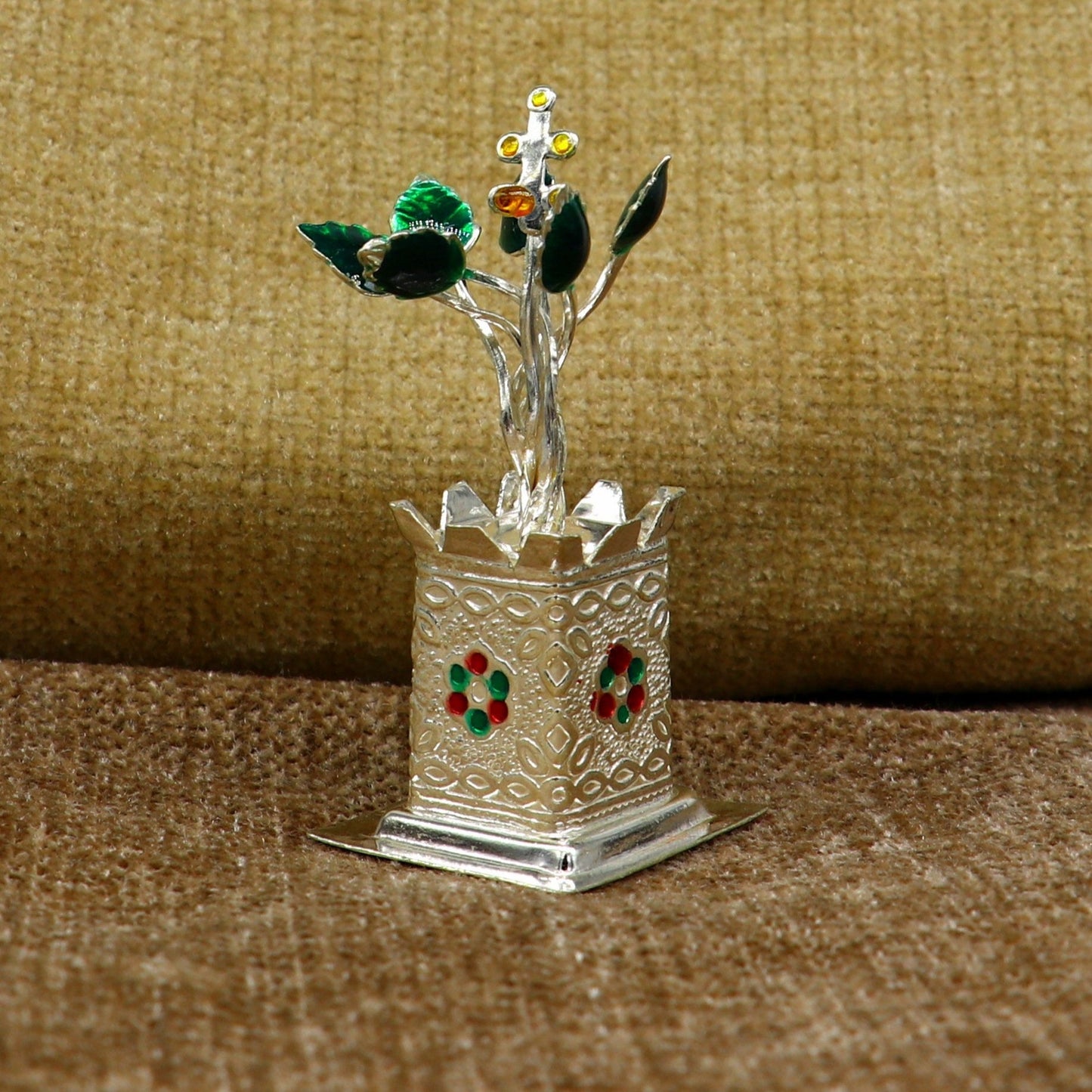 925 sterling silver handmade small tulsi plant basil rosary plant for puja temple article, fabulous customized silver utensils article su159 - TRIBAL ORNAMENTS