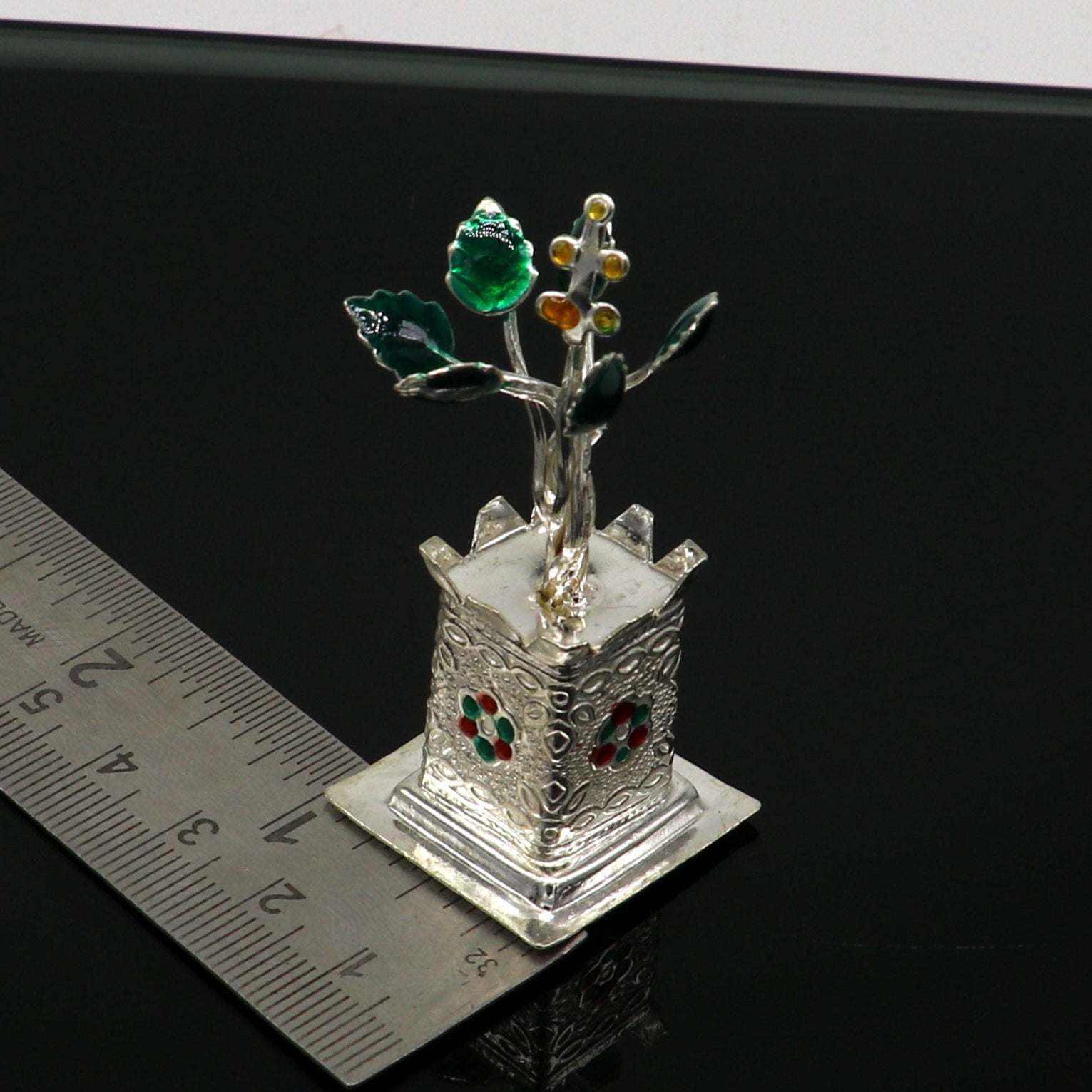 925 sterling silver handmade small tulsi plant basil rosary plant for puja temple article, fabulous customized silver utensils article su159 - TRIBAL ORNAMENTS