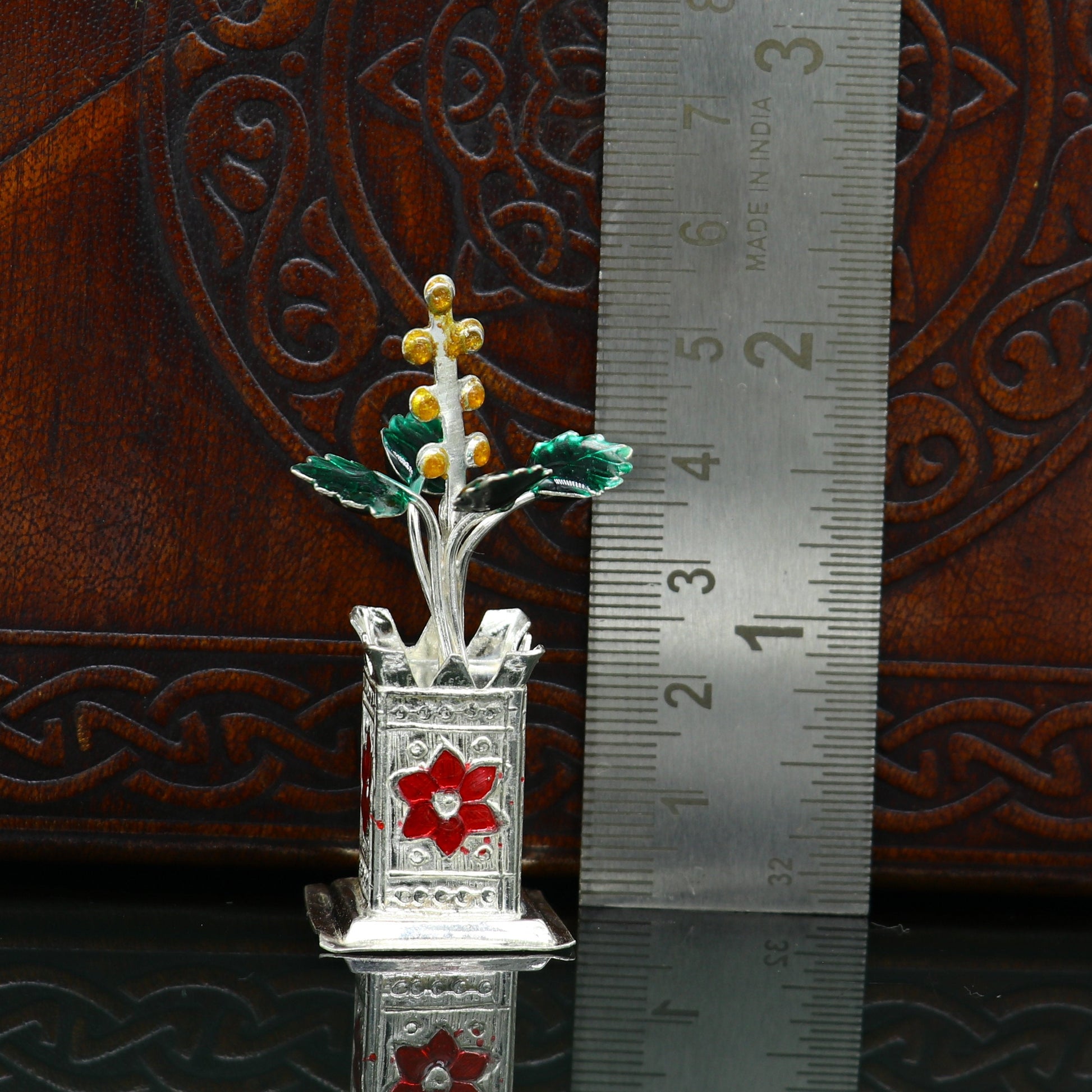 925 sterling silver handmade small tulsi plant basil rosary plant, puja temple article, elegant customized silver utensils article su231 - TRIBAL ORNAMENTS