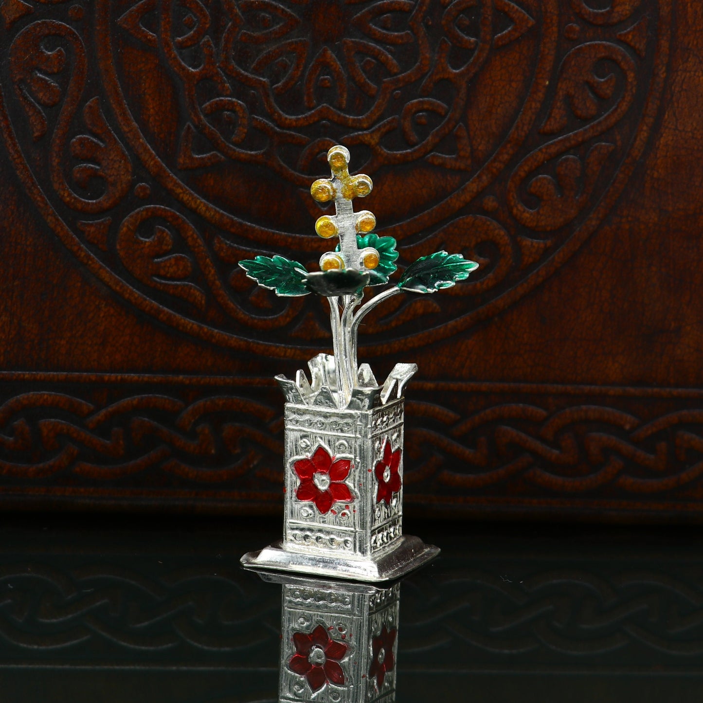 925 sterling silver handmade small tulsi plant basil rosary plant, puja temple article, elegant customized silver utensils article su231 - TRIBAL ORNAMENTS