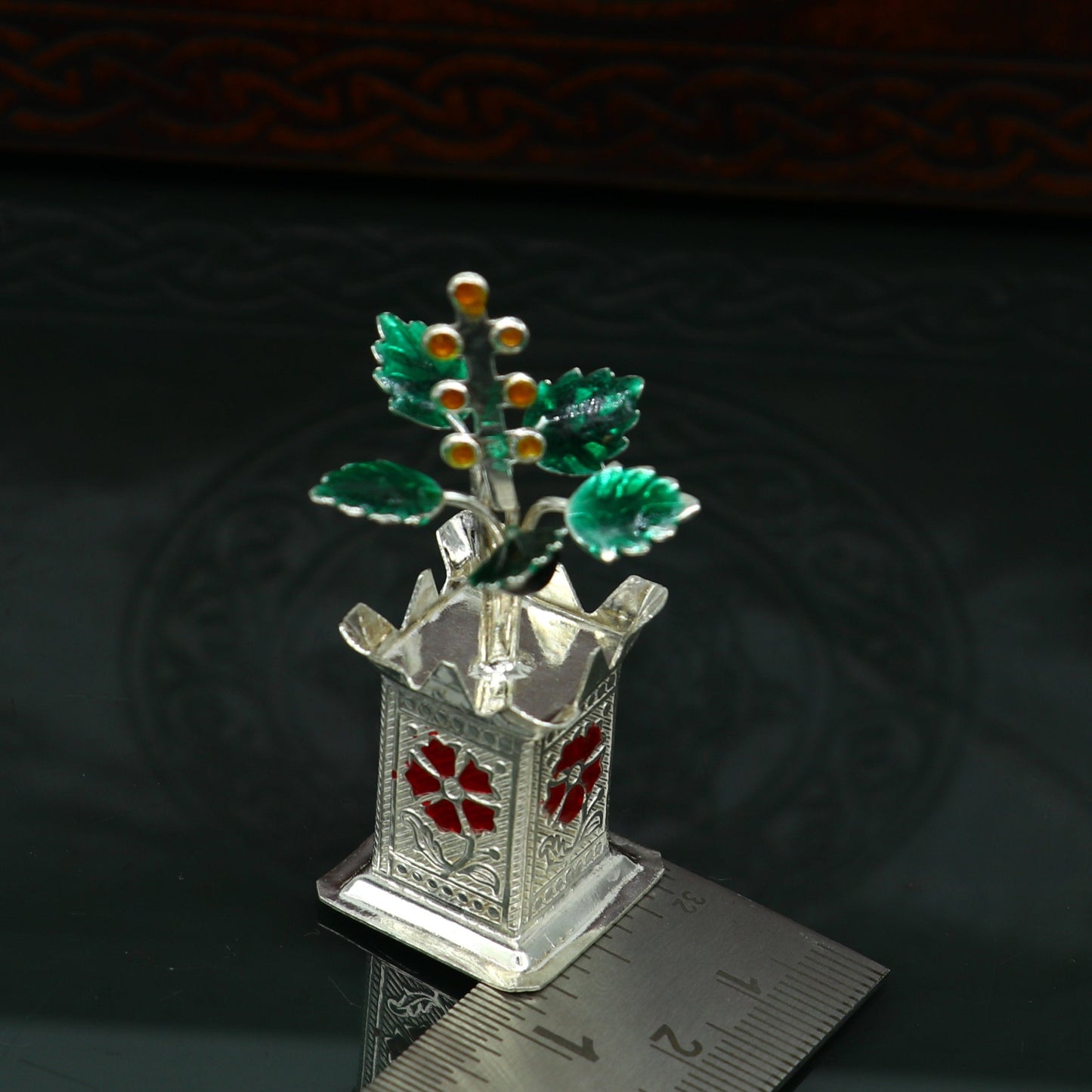 925 sterling silver handmade small tulsi plant basil rosary plant, puja temple article, elegant customized silver utensils article su232 - TRIBAL ORNAMENTS