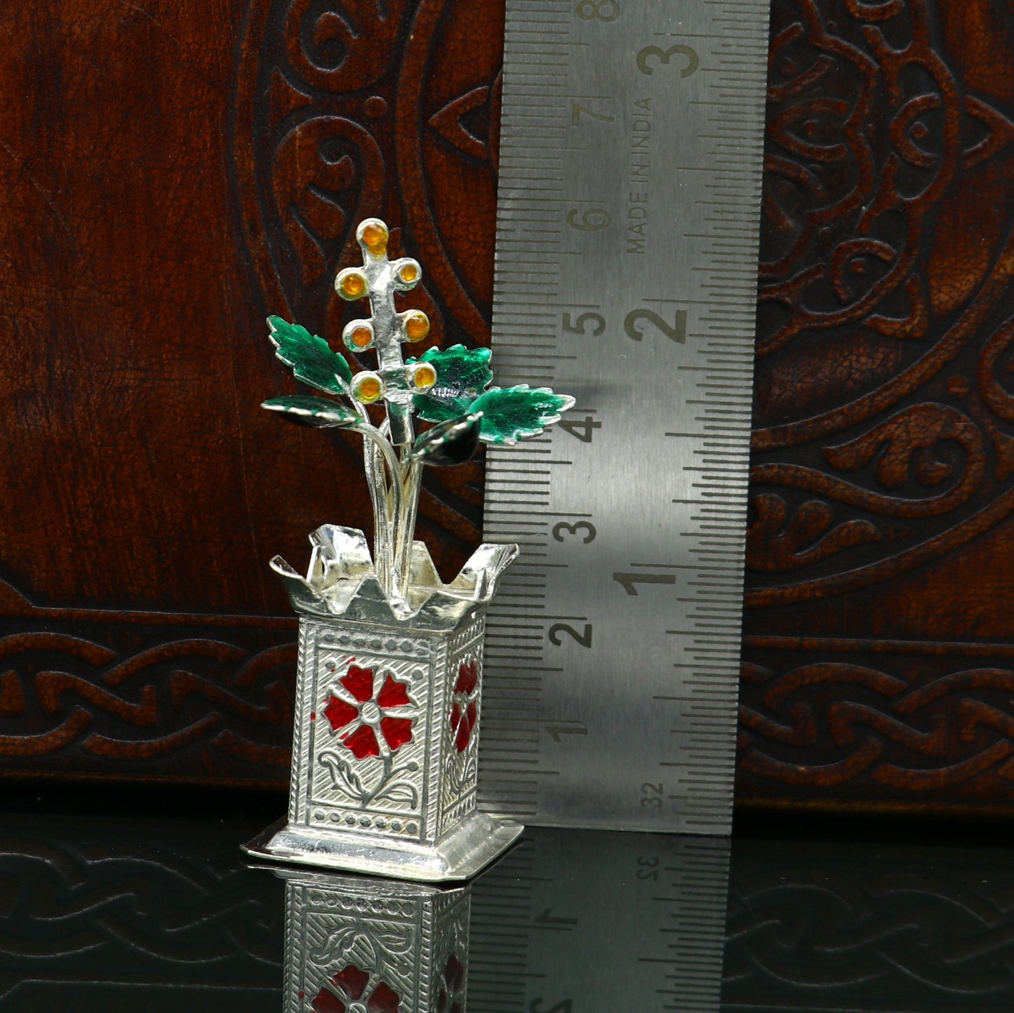 925 sterling silver handmade small tulsi plant basil rosary plant, puja temple article, elegant customized silver utensils article su232 - TRIBAL ORNAMENTS