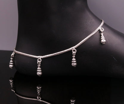 925 sterling silver handmade snake chain anklet, delicate foot jewelry with charms, perfect for ankle decoration or belly dance accessories