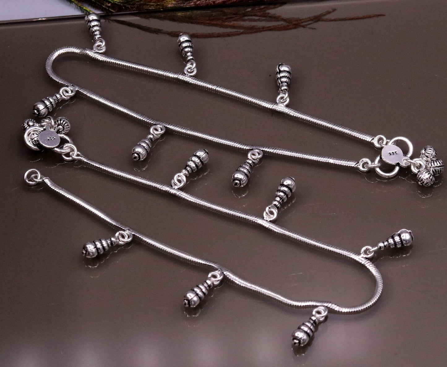 925 sterling silver handmade snake chain anklets, ankle bracelet, foot jewelry, charm ankle bracelet, dainty gifting belly dance ank76 - TRIBAL ORNAMENTS