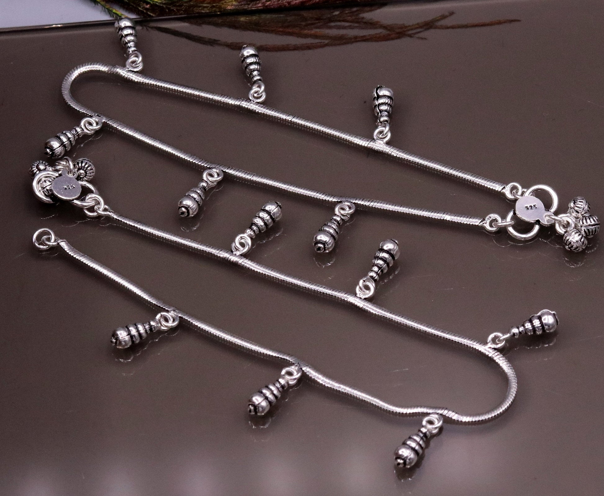 925 sterling silver handmade snake chain anklets, ankle bracelet, foot jewelry, charm ankle bracelet, dainty gifting belly dance ank76 - TRIBAL ORNAMENTS
