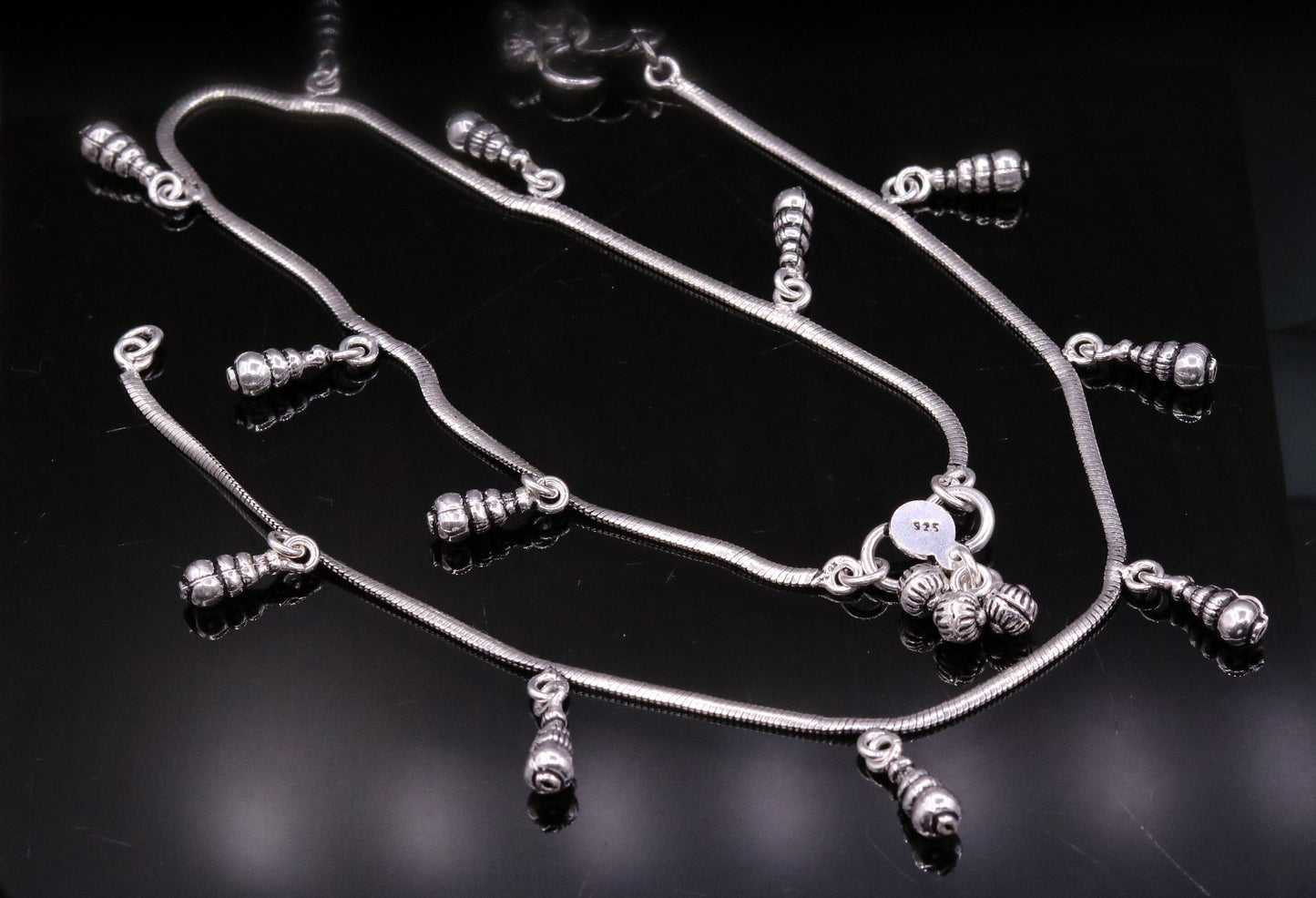 925 sterling silver handmade snake chain anklets, ankle bracelet, foot jewelry, charm ankle bracelet, dainty gifting belly dance ank76 - TRIBAL ORNAMENTS