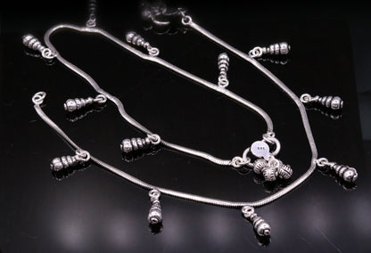 Sterling silver handmade snake chain anklet with charms, dainty foot jewelry for ankle, belly dance accessories from TRIBAL ORNAMENTS.