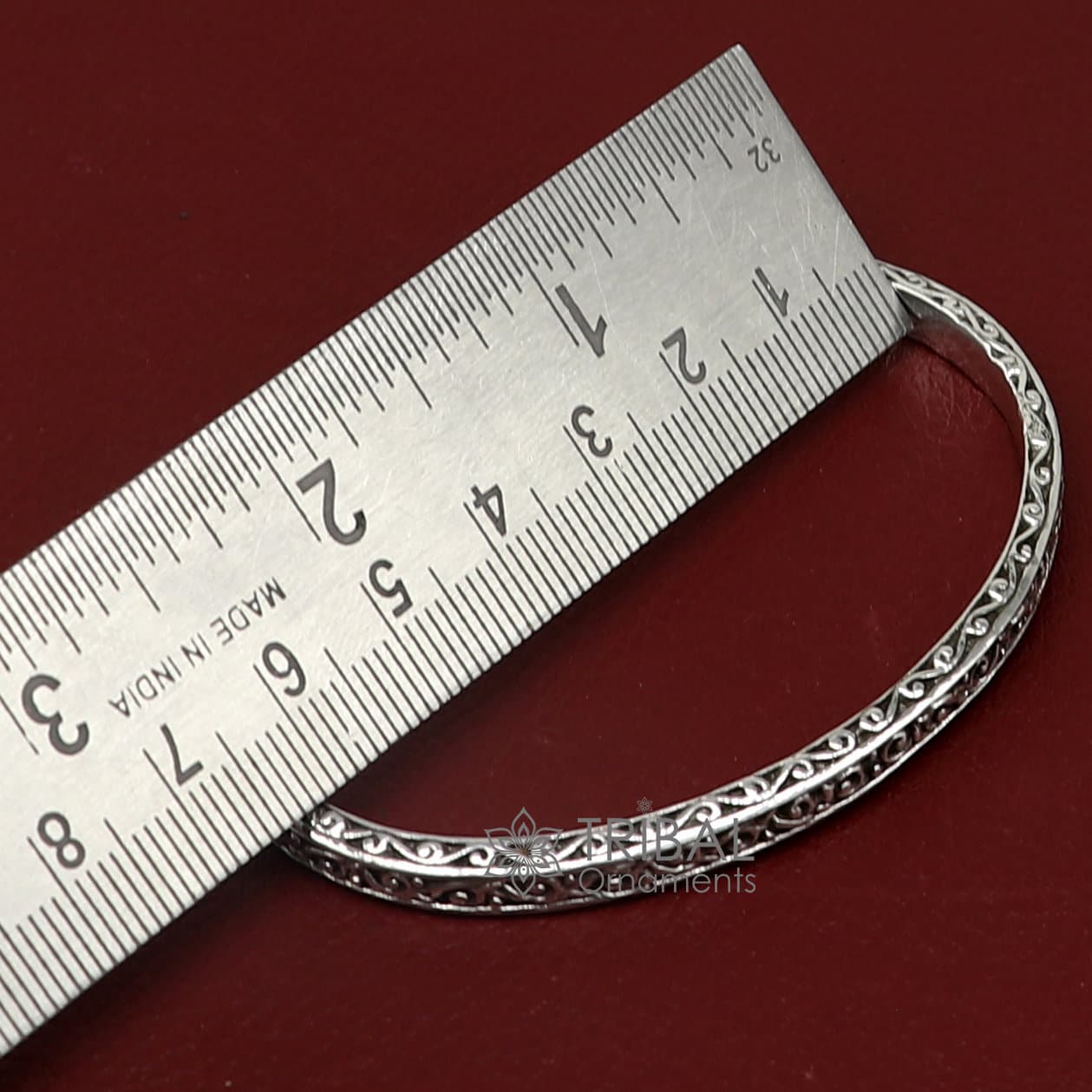 Sterling silver handmade antique finish cuff bracelet, unisex fashion kada bracelet by Tribal Ornaments, showcasing intricate silver jewelry design.