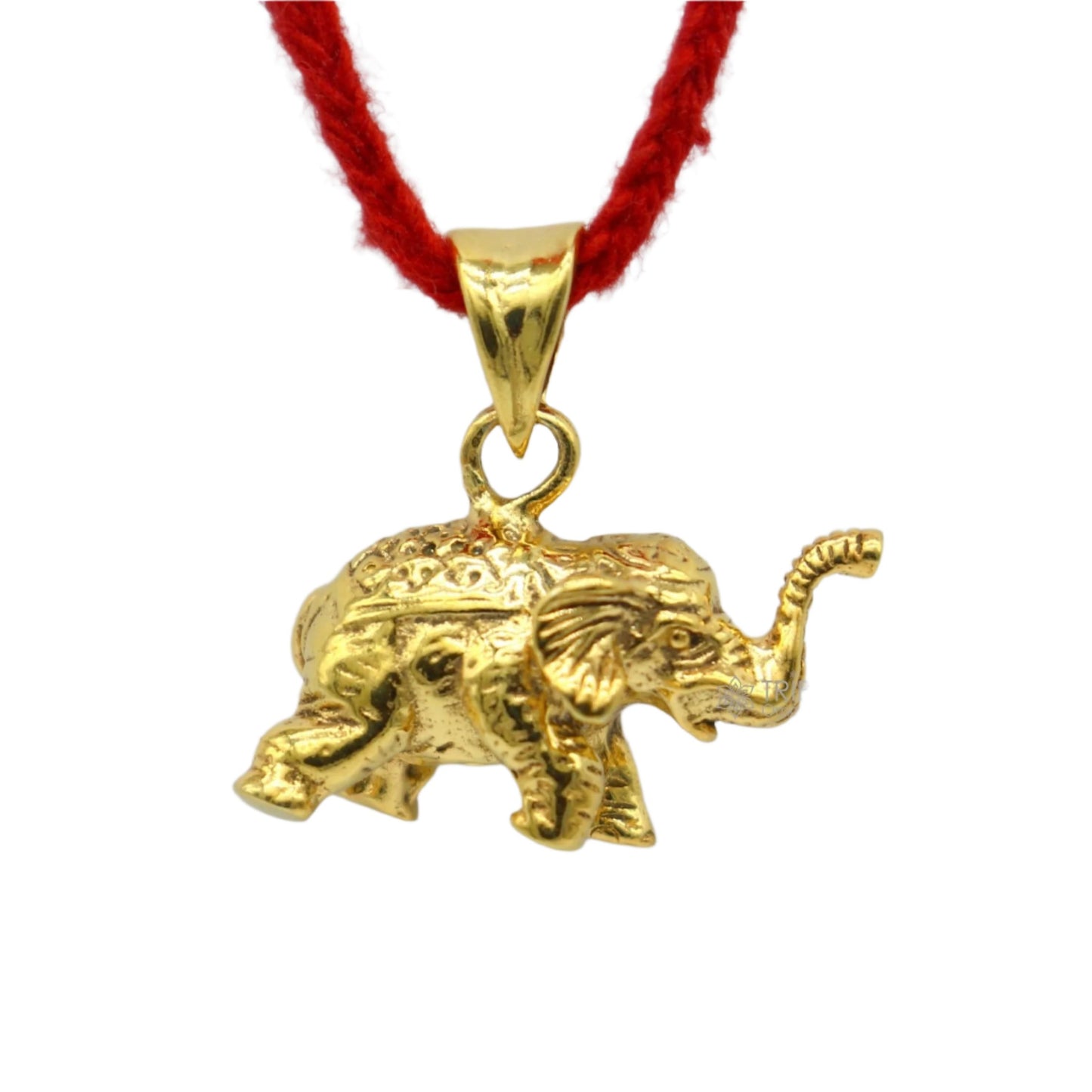 925 silver elephant pendant by TRIBAL ORNAMENTS, handmade with gold polish, showcasing intricate tribal jewelry design.