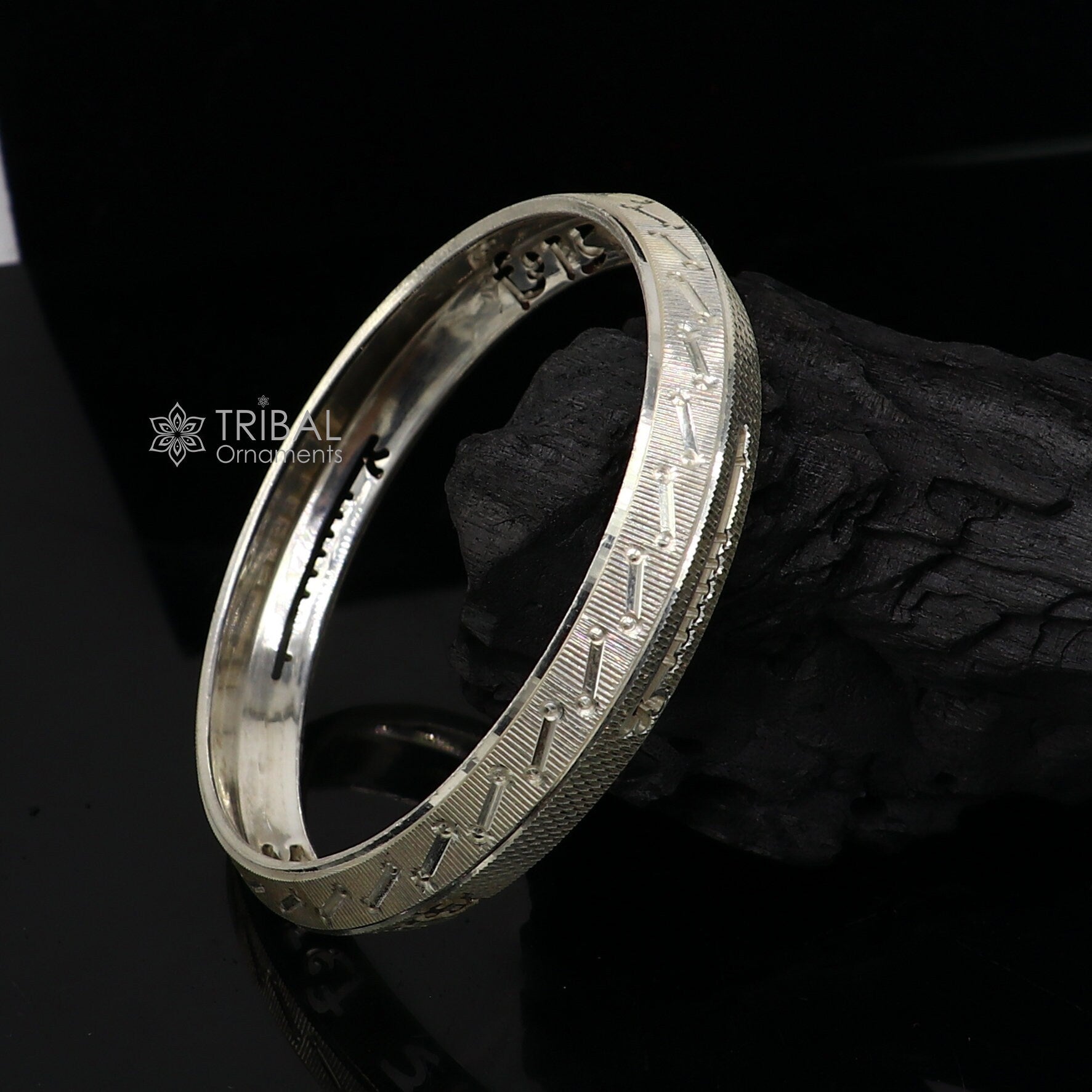 925 sterling silver handmade solid kada bracelet for men's , amazing "Radhe Radhe" mantra kada men's daily use divine kada jewelry nsk779 - TRIBAL ORNAMENTS