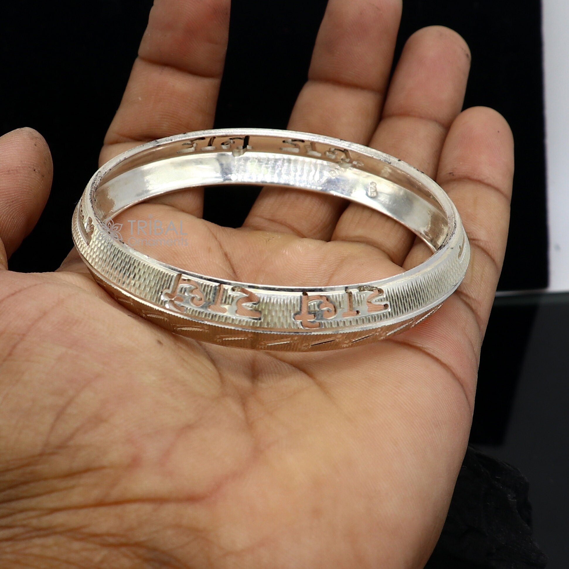 925 sterling silver handmade solid kada bracelet for men's , amazing "Radhe Radhe" mantra kada men's daily use divine kada jewelry nsk779 - TRIBAL ORNAMENTS