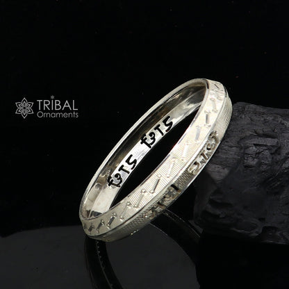 925 sterling silver Radhe Radhe mantra kada bracelet for men, handmade divine jewelry, daily wear solid silver bracelet by Tribal Ornaments
