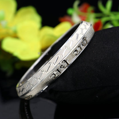 925 sterling silver Radhe Radhe mantra kada bracelet for men, handmade divine jewelry, tribal ornaments men's daily use bracelet