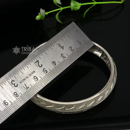 Sterling silver "Radhe Radhe" mantra kada bracelet for men, handmade tribal jewelry with divine spiritual design