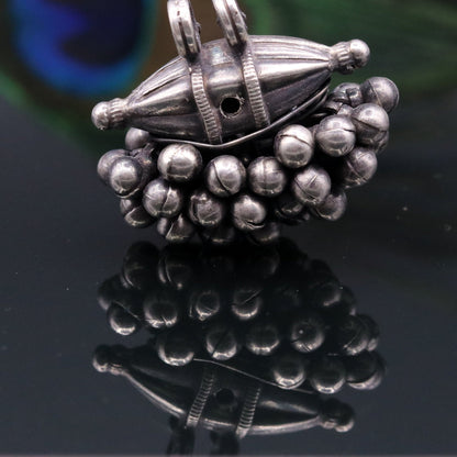 925 Sterling silver handmade solid pendant with hanging jingle bells awesome vintage antique design tribal jewelry  nsp58 - TRIBAL ORNAMENTS