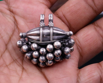 925 Sterling silver handmade solid pendant with hanging jingle bells awesome vintage antique design tribal jewelry  nsp58 - TRIBAL ORNAMENTS