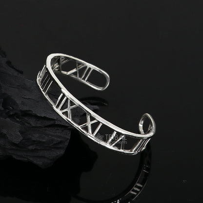 925 sterling silver handmade solid Roman number design fashion kada cuff bracelet, cuff kada unsex gifting jewelry solid silver kada cuff153 - TRIBAL ORNAMENTS