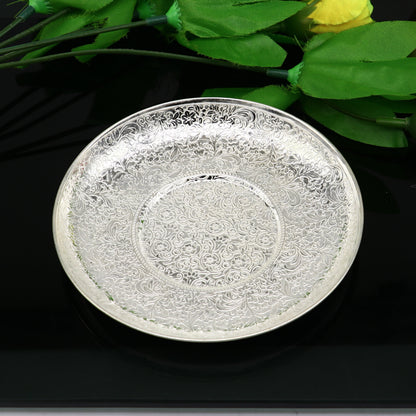 925 Sterling silver handmade tray with idols and food plates, traditional puja prasadam serving utensils by TRIBAL ORNAMENTS