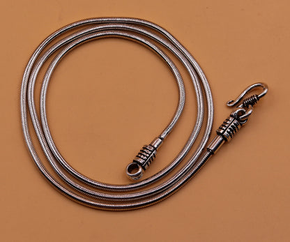 925 sterling silver snake chain necklace, 24 inches long with vintage screw clasp, featuring a classic pendant design by TRIBAL ORNAMENTS.