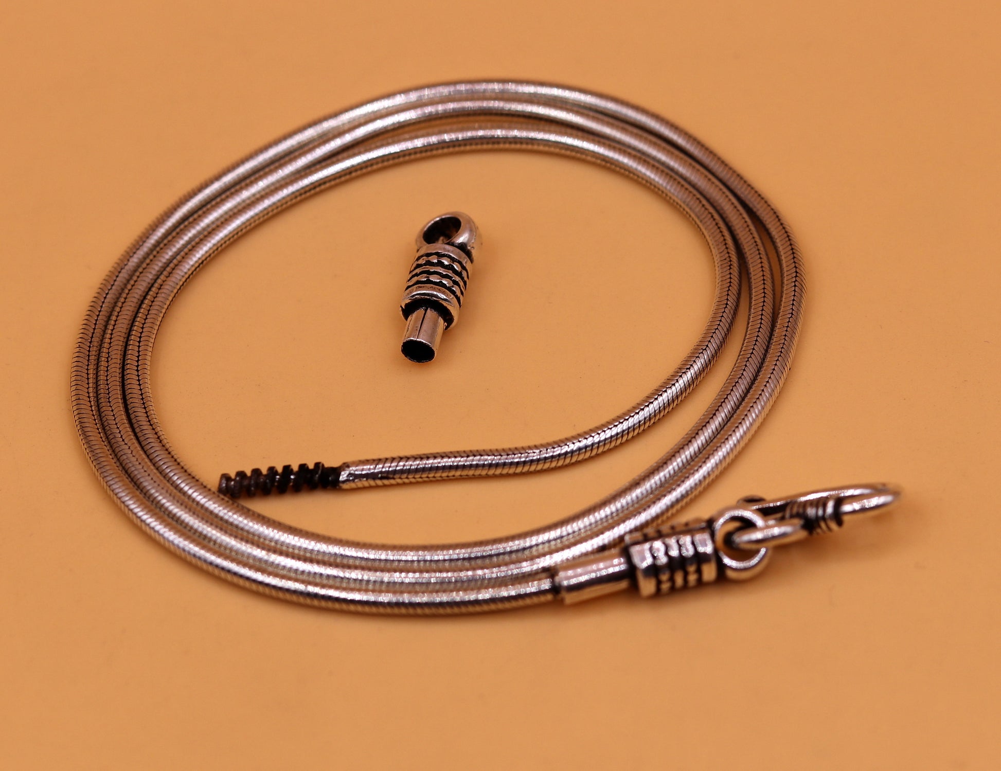 925 sterling silver handmade Solid silver snake chain,24 inches long screw chain vintage excellent pendant chain necklace jewelry ch45 - TRIBAL ORNAMENTS