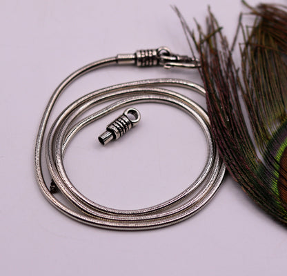 925 sterling silver snake chain necklace, 24 inches long, vintage style with screw clasp, handmade jewelry from Tribal Ornaments.
