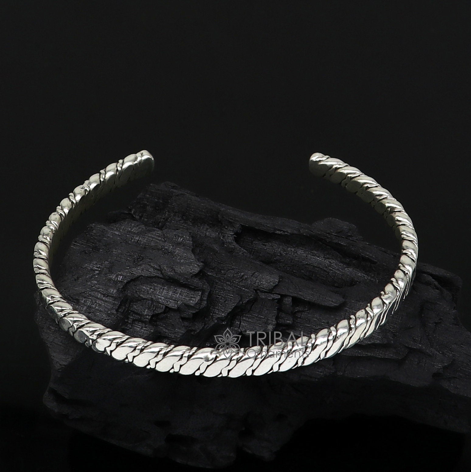925 sterling silver handmade solid trendy spiral design fashion kada cuff bracelet, cuff kada unsex gifting jewelry solid kada cuff162 - TRIBAL ORNAMENTS