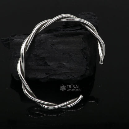 925 sterling silver handmade solid trendy twisted design fashion kada cuff bracelet, cuff kada unsex gifting jewelry solid kada cuff161 - TRIBAL ORNAMENTS