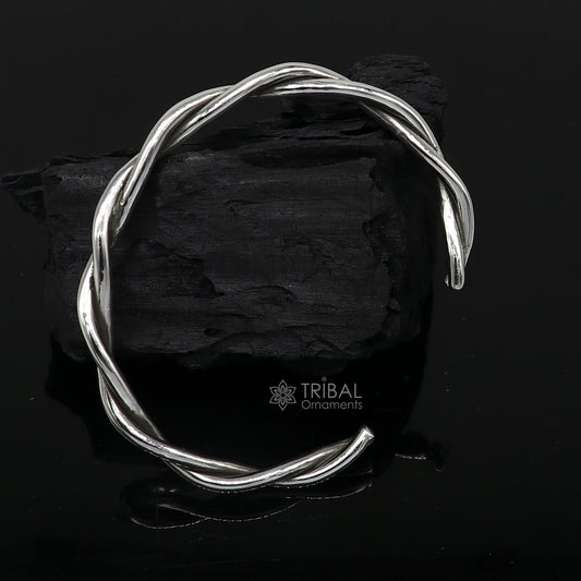 925 sterling silver handmade solid trendy twisted design fashion kada cuff bracelet, cuff kada unsex gifting jewelry solid kada cuff161 - TRIBAL ORNAMENTS