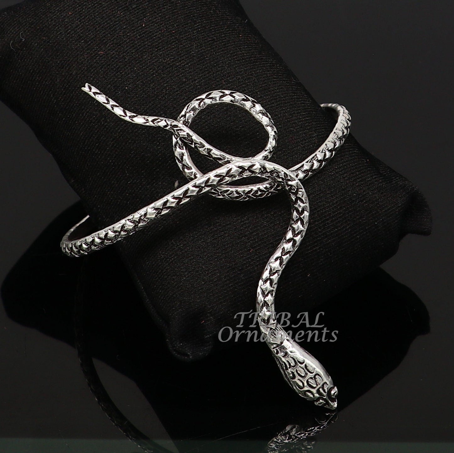 Unisex 925 sterling silver snake design cuff bracelet with cobra motif, handmade tribal jewelry, solid and unique in style.